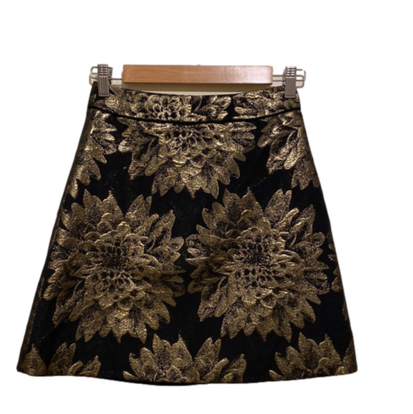 KAREN MILLEN Beautiful A LINE BLACK WITH GOLD DETAILS MINI SKIRT . Size 2 . New - Picture 1 of 9